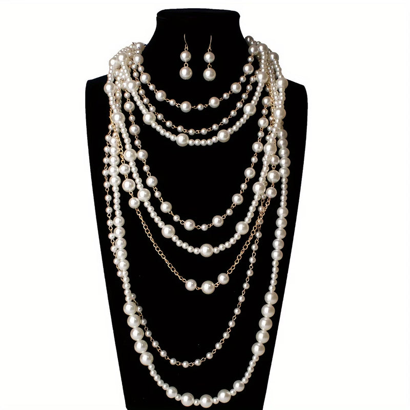 Boho Multi-Layered Pearl Statement Set