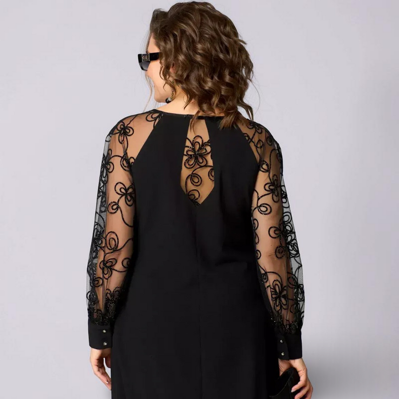 Helena - Elegantní černé šaty s krajkovými rukávy