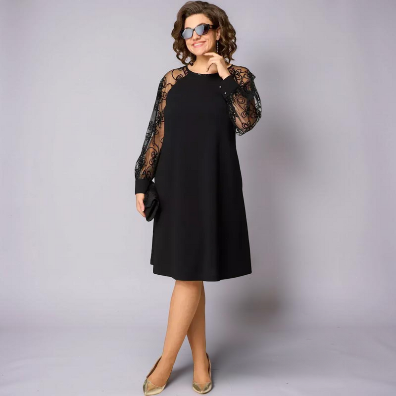 Helena - Elegantní černé šaty s krajkovými rukávy